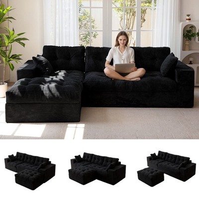 MAXYOYO L-Shaped Sectional Sofa with Convertible Ottoman, Cloud Boneless Modular Couch