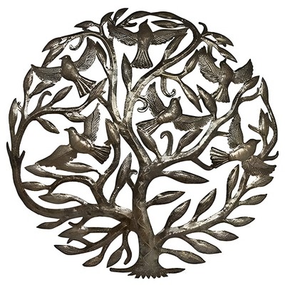 Slickblue Stunning 24-Inch Tree of Life Birds Metal Art, Lacquered Steel for Indoor/Outdoor Display