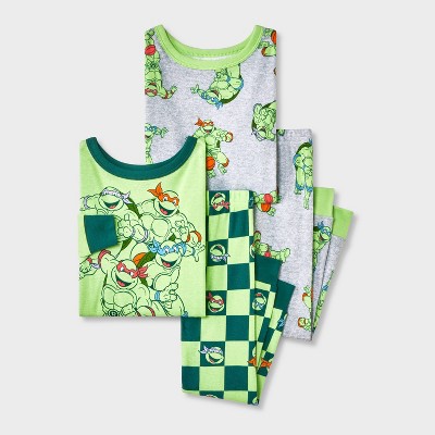 Toddler Boys' 4pc Teenage Mutant Ninja Turtles Cotton Long Sleeve Pajama Set - Green/Gray