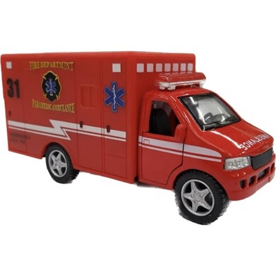 KiNSMART Rescue Team Ambulance 5 Inch Die Cast Metal Cabin with Pullback Action