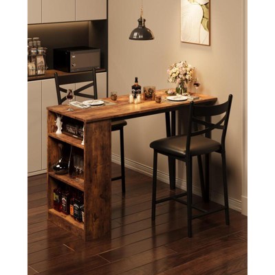 3-Piece Bar Table Set - Flip-Top Extension with Storage Shelves, Space-Saving for Kitchen/Apartment