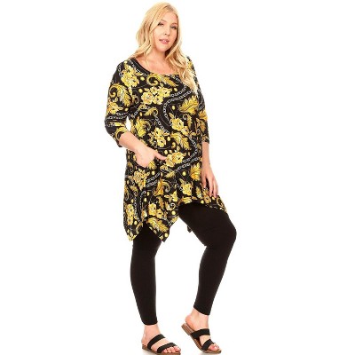 Women's Plus Size 3/4 Sleeve Printed Alegra Tunic with Pockets - White Mark