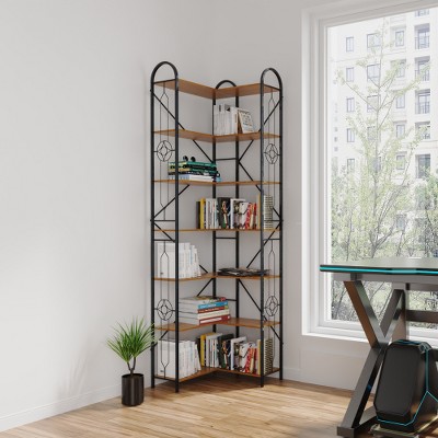 Dolonm Industrial Corner Bookshelf, Heavy-Duty Steel Frame & Anti-Tilt Design for Living Room/Office/Garage