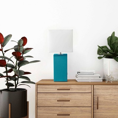 Modern Leather Table Lamp with USB and Fabric Shade - Elegant Designs