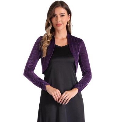 INSPIRE CHIC Women's Glitter Evening Open Front Long Sleeves Elegant Sheer Bolero Shrug