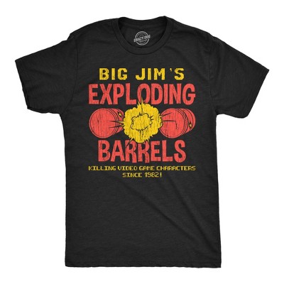 Mens Funny T Shirts Big Jims Exploding Barrels Sarcastic Video Game Graphic Novelty Tee for Men - Crazy Dog Men's T Shirt For Gamers