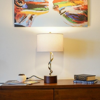 Foundry Twisted Metal Table Lamp – Solid Wood & Creative Reading Light for Bedside, Bedroom or Living Room, 110V Plug-In