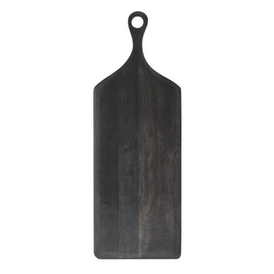 Storied Home Tall Acacia Wood Cheese and Cutting Board with Round Opening on Handle, Black
