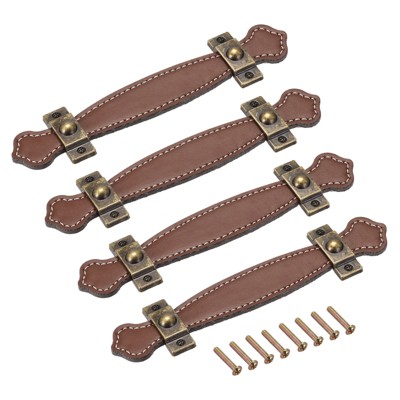 Unique Bargains Leather Suitcase Dresser Drawer Knobs and Pulls with Screws 4 Pcs