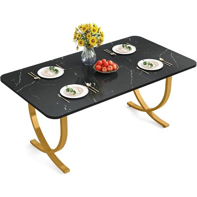 Tribesigns Rectangular Dining Table for 4, 63 Inches Modern Kitchen Table with Faux Marble Table Top and Metal Legs
