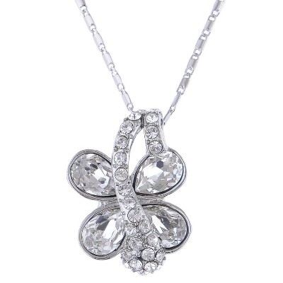 Anna-Kaci Women's Swarovski Crystal Elements Silver Tone Pendant Necklace with Unique Clover Design, Adjustable Chain, Adds Sparkle - Fish