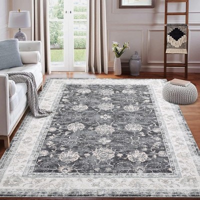 Vintage Persian Area Rug Farmhouse Floral Machine Washable Rug, Stain Resistant Non-Slip