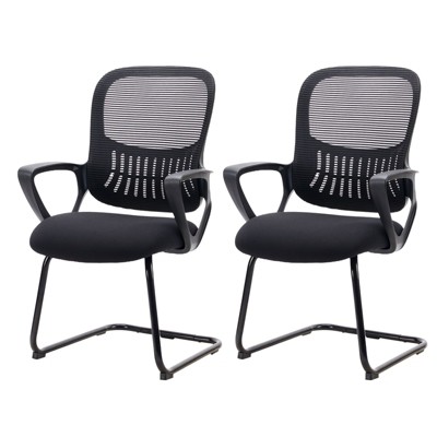 SEVOBAL Task and Office Chairs Set of 2 Mesh Chair Without Wheels, Executive Sled Base for Home Office and Conference Rooms, Black, 24"*23.6"*38.1"