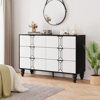 Dresser for Bedroom, Wood 6 Drawers Modern Chest, TV Stand Dresser Cabinet, Wood Closet Clothes Storage Organizer for Bedroom Living Room