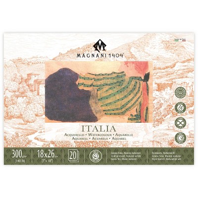 Magnani 1404 Italia Cold Press 100% Cotton Watercolor Paper Block, 20 Sheets, 140 lb, Acid-Free, UV Resistant, Vegan Sized Water Color Paper for