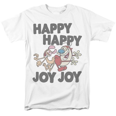 Ren And Stimpy Happy Happy Joy Joy Adult T Shirt  White  2X-Large