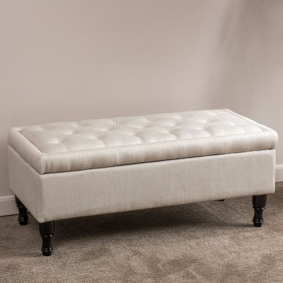 CAVINAS Luxury Tufted Storage Ottoman Bench,Multi-Functional Footstool with Dark Wood Legs,Storage Bench for Bedroom,Living Room