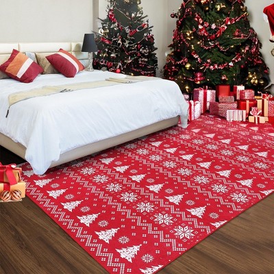 Christmas Snowflake and Xmas Tree Pattern Area Rug Washable Rug