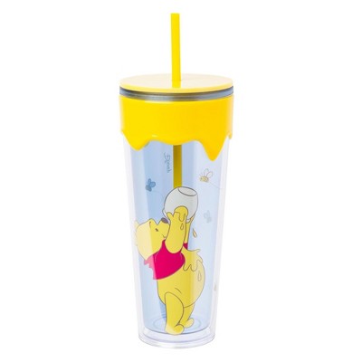 Silver Buffalo Disney Winnie The Pooh Eating Hunny 26-Ounce Carnival Cup With Lid and Straw
