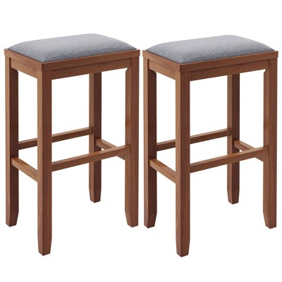 Costway Set of 2 Upholstered Bar Stools Wooden Counter Height Dining Chairs Brown