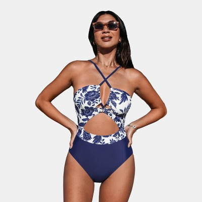 Women's Cutout One Piece Crisscross Front Drawstring Bathing Suit - Cupshe
