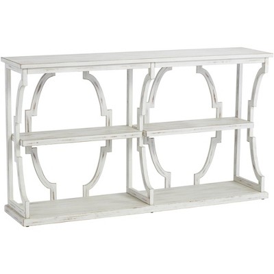 Crestview Collection Farmhouse Antique White Rectangular Console Table 64" x 15" with Bookshelf for Living Room Bedroom Bedside