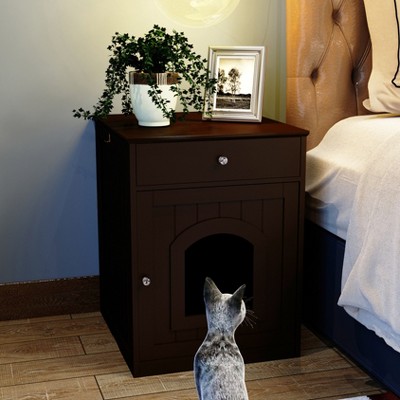 Racxily Wooden Pet House Cat Litter Box Enclosure with Drawer, Side Table, Indoor Pet Crate, Cat Home Nightstand