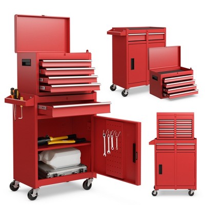 Costway 5-Drawer Rolling Tool Chest Cabinet Metal Tool Storage Box Lockable with Wheels Black/Red/Gray/Orange/Green/Yellow