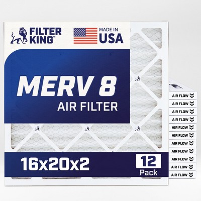 Filter King 16x20x2 Air Filter | 12-PACK | MERV 8 HVAC Pleated A/C Furnace Filters | MADE IN USA | Actual Size: 15.5 x 19.5 x 1.75"