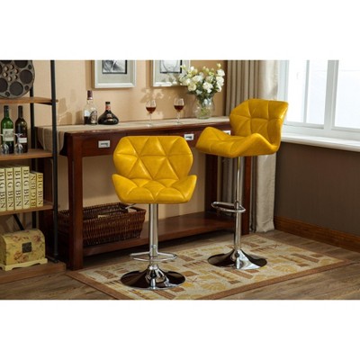 Roundhill Furniture Glasgow Contemporary Tufted Adjustable Height Hidraulic Bar Stools, Yellow, Set of 2