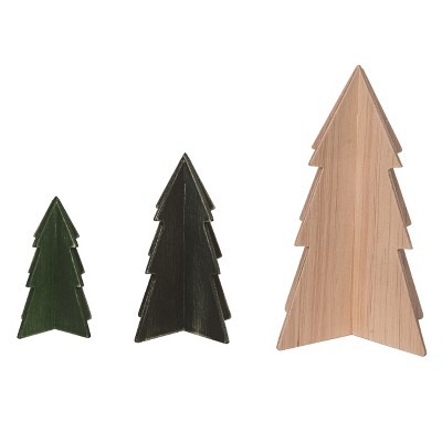 Transpac 12.2 in Multicolor Christmas Dimensional Trees Set of 3 Decorative Wood Holiday Decor