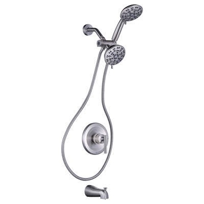 WOWOW Single Handle 7-Spray Tub and Shower Faucet 1.8 GPM with Handheld Shower in Brushed Nickel (Valve Included)