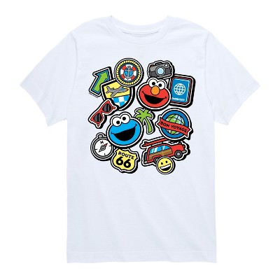 Boys' - Sesame Street - Cookie Monster Elmo Travel Patches Short Sleeve Graphic T-Shirt