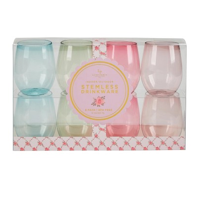 Posh Setting 12 oz Assorted Plastic Disposable stemless Wine goblet - 8 Pack