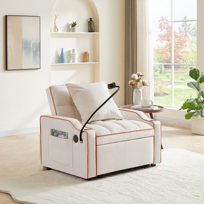 Mocamel Three in One Sleeper Chair Sofa Bed with Storage Pockets Convertible Folding Ottoman Bed, Adjustable for Small Spaces