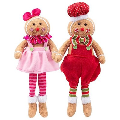 Gingerbread Plush Dolls, Set of 2- 17" Boy and Girl Cute Shelf Decorations- Fun Kids Toy, Decorate Your House