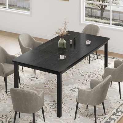 Industrial Dining Table for 6-8 People, Long Kitchen Table with Sturdy Metal Frame & Round Corner Rectangular Counter for Dinner