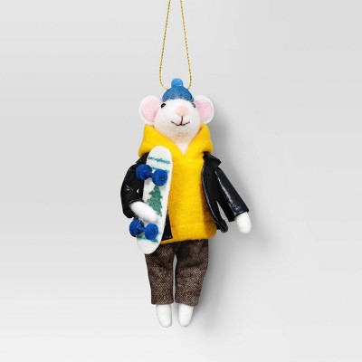 Christmas Felted Wool Skateboarder Mouse Ornament - Wondershop™