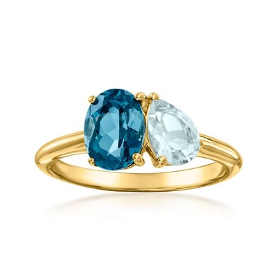 Ross-Simons 1.80 Carat London Blue Topaz and .60 Carat Aquamarine Toi Et Moi Ring in 18kt Gold Over Sterling