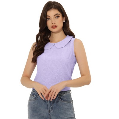 INSPIRE CHIC Women's Casual Peter Pan Collar Sleeveless Jacquard Floral Tank Top