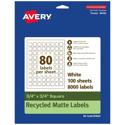 Avery Recycled Matte White Labels,  3/4" x 3/4" Square