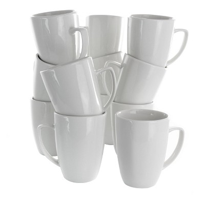 Elama 12oz 12pc Porcelain Riley Mug Set White: Coffee Mugs Set, Microwave & Dishwasher Safe, Service for 12