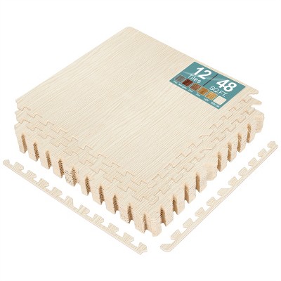 Sorbus Interlocking Wood Grain Print Floor Mats - 12 Pcs