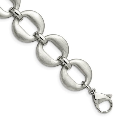 Black Bow Jewelry 20mm Stainless Steel Brushed Oval Link Chain Bracelet, 7.5 - 8 Inch