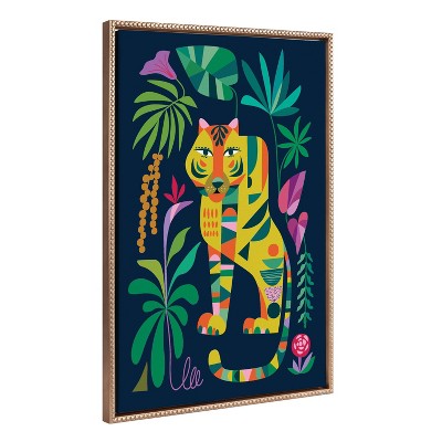 23"x33" Sylvie Beaded Tiger in The Forest Framed Canvas by Rachel Lee Gold - Kate & Laurel All Things Decor