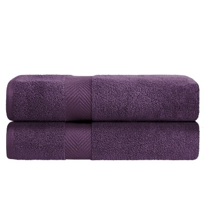 Zero Twist Cotton Solid Chevron Dobby Border Super Soft Bath Sheet Set of 2, Grape Seed - Blue Nile Mills