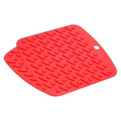 Unique Bargains Silicone Heat Resistant Non-slip Flexible Trivet Mats 6.9 x 6.9 Inch Red 2 Pcs