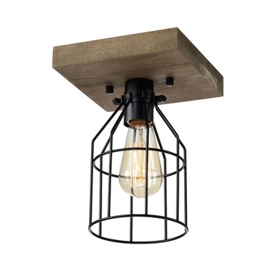 6" x 6" x 8" 1-Light Koko Metal Cage Pendant Black - Warehouse Of Tiffany: Modern Flush Mount, ETL Listed