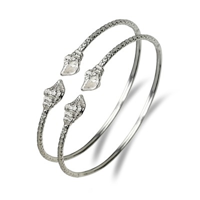 Better Jewelry, Conch Sea Shell Ends West Indian Bangles .925 Sterling Silver, 26 grams, 1 pair