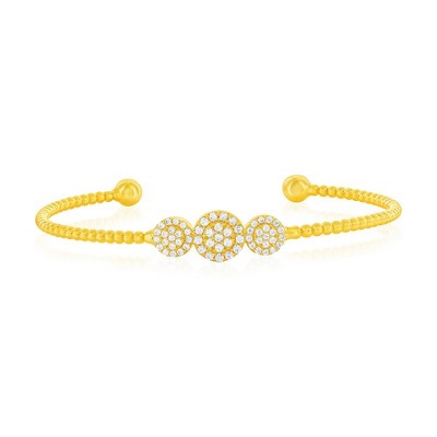 Bella Silver Sterling Silver, Triple Round Halo CZ Beaded Bangle - Gold Plated - Gold